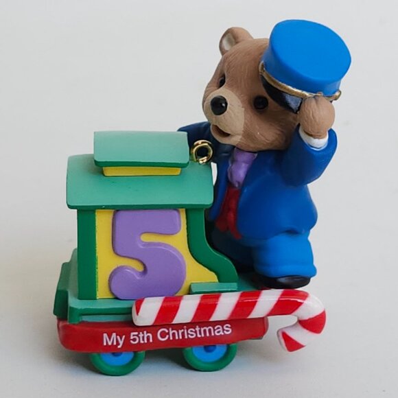 ADORABLE Hallmark Keepsake Ornament Child's Fifth Christmas Teddy Bear Train - Picture 5 of 10